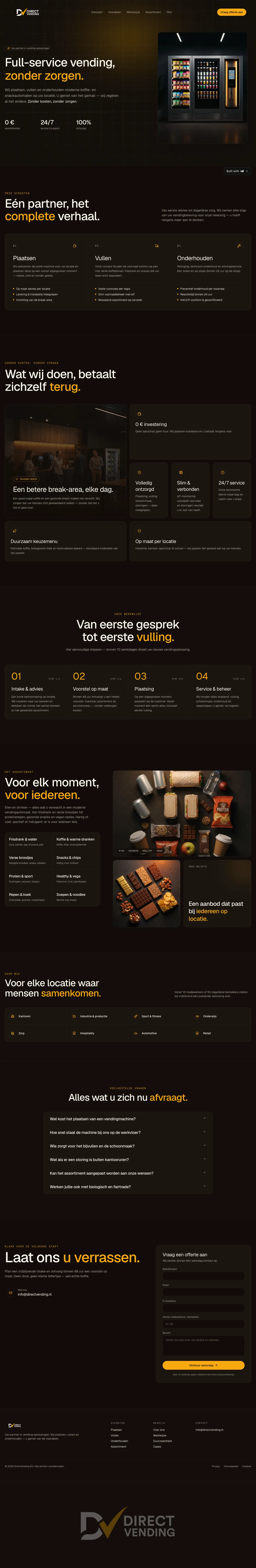Volledige homepage van DirectVending, website gemaakt door MIHERA